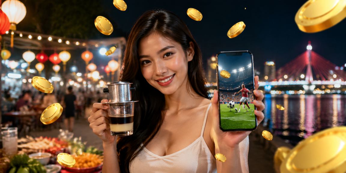 Người dùng Đà Nẵng vừa uống cà phê vừa theo dõi cá cược thể thao trên điện thoại